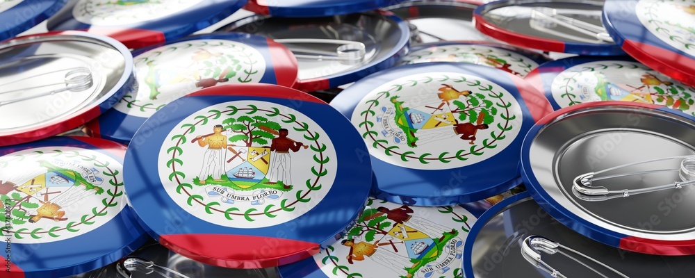 Fototapeta premium Belize - round badges with country flag - voting, election concept - 3D illustration