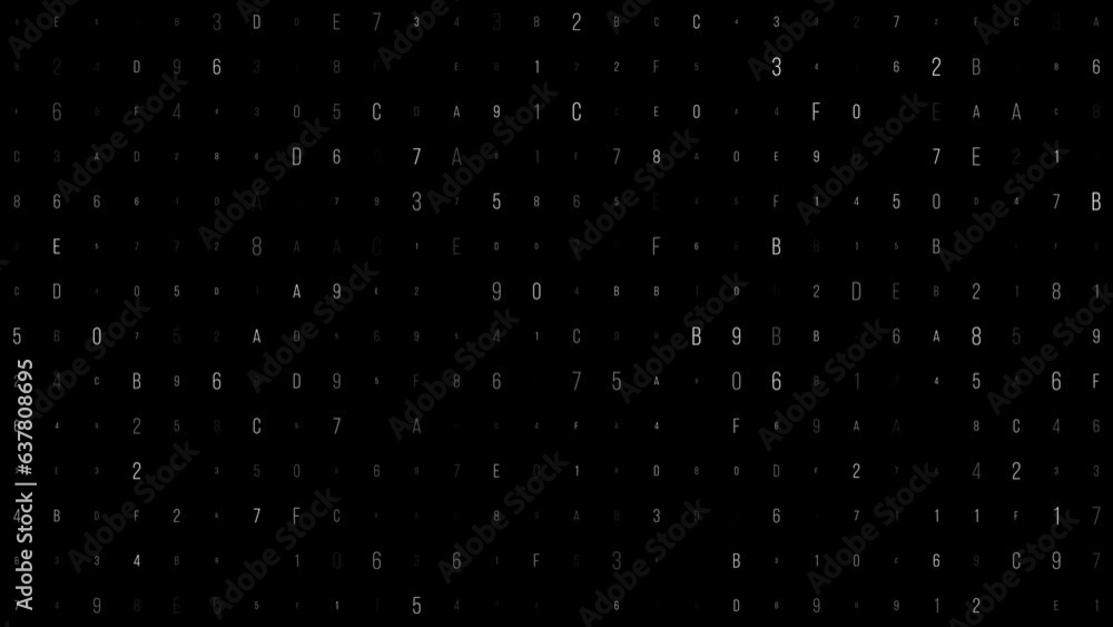 Digital animation of codes and characters appearing in matrix style, slow matrix rain effect on dark background, digital world concept Digital animation of codes and characters appearing in matrix style, slow matrix rain effect on dark background, digital world concept
