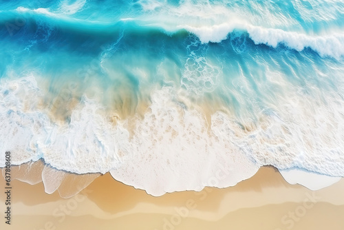 Background of clear ocean breaks on the shore. Aerial view