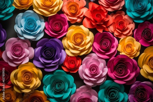 A colorful stack of paper flowers