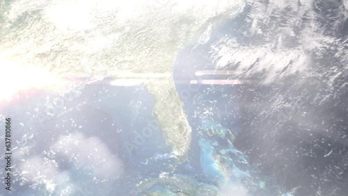 Zoom in from space and focus on Deltona, Florida, USA. 3D Animation. Background for travel intro. Elements of this image furnished by NASA