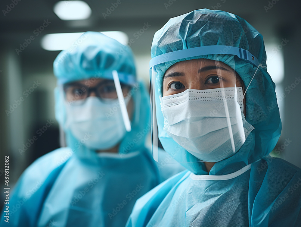 Medical staff and team in personal protective equipment or PPE working in during the epidemic crisis coronavirus. Two Asian doctor working on quarantine patient infected coronavirus( covid - 19) Medical staff and team in personal protective equipment or PPE working in during the epidemic crisis coronavirus. Two Asian doctor working on quarantine patient infected coronavirus( covid - 19)