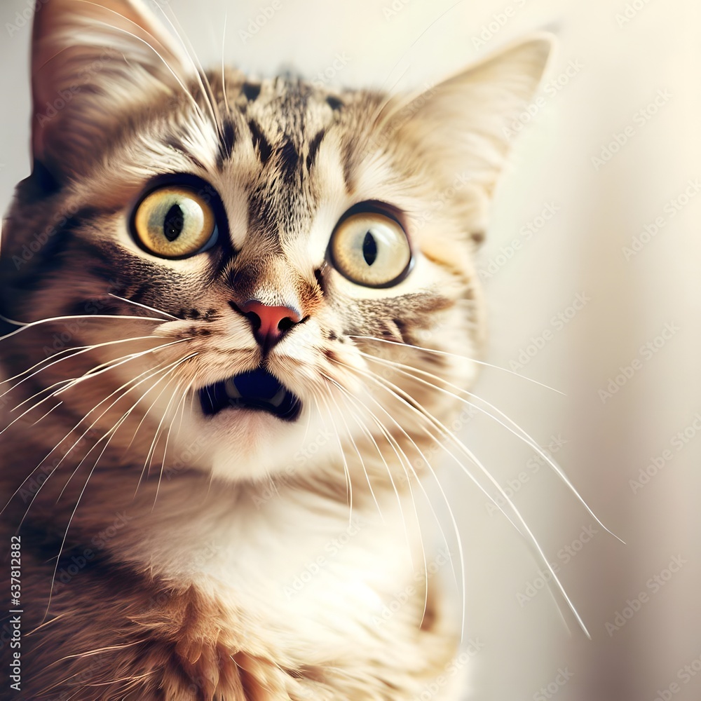 Close portrait of a cat with a surprised expression