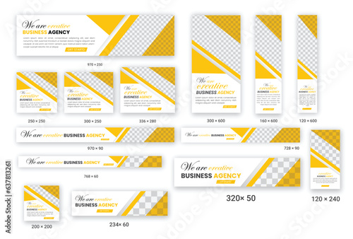 set of creative web banners of standard size with a place for photos. Vertical, horizontal and square template. vector illustration	