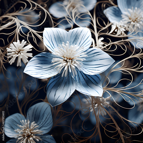 floral Background with blue flowers, created with generative AI technology