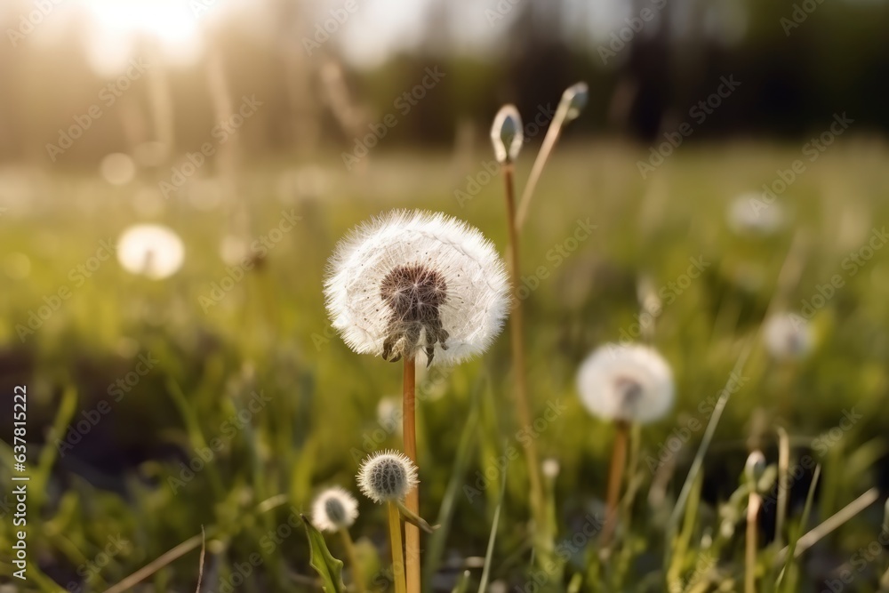 A vibrant dandelion in a sunlit field