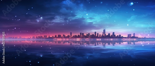 Retro futuristic synthwave retrowave styled night cityscape with sunset on background. Cover or banner template for retro wave music