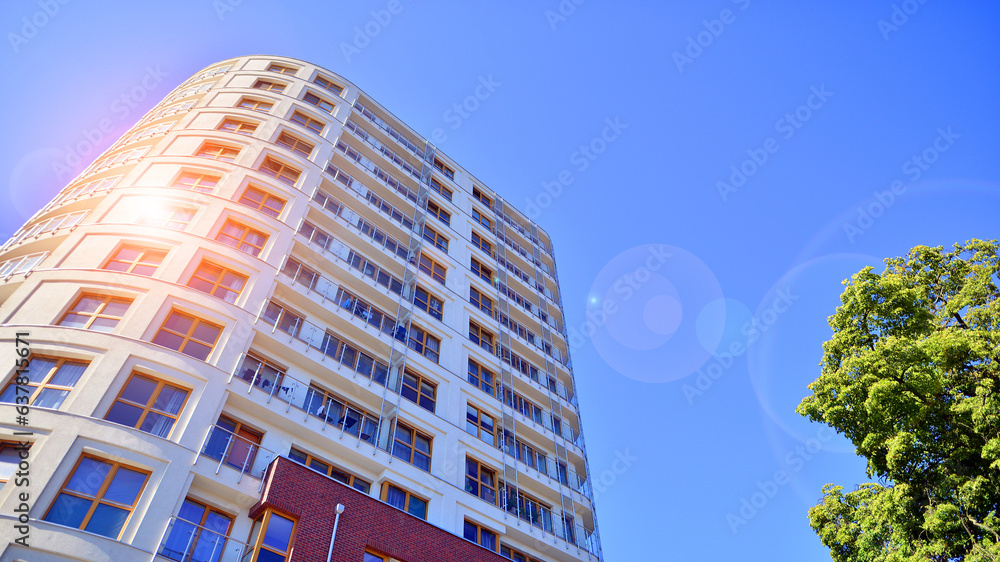 Fototapeta premium Low energy houses with apartments. Residential area with ecological and sustainable green residential buildings. 