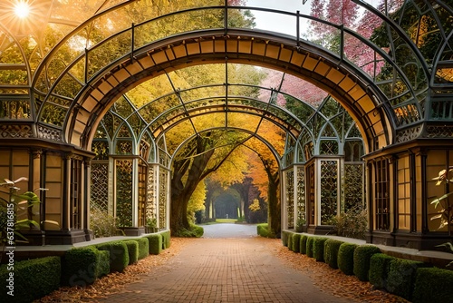 Decorative arches in the beautiful garden in late autumn