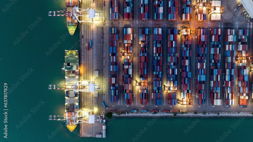 Time lapse Shipyard Cargo Container Sea Port Freight forwarding service ...