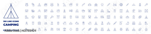 Fotografiet 100 icons Camping collection. Thin line icon. Editable stroke.