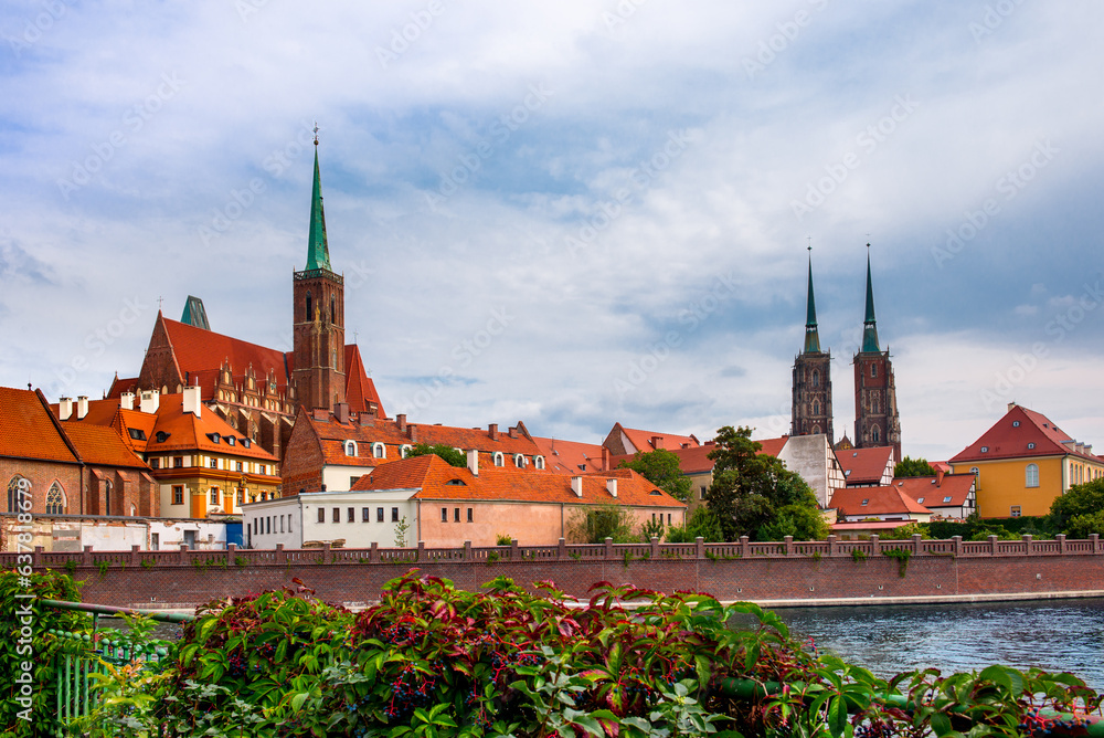 View at Tumski island and Cathedral of St John the Baptist in Wroclaw, Polan
