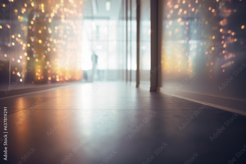 A person walking down a blurry hallway
