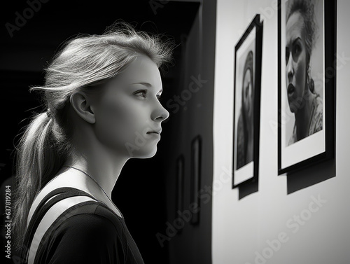 portrait of a woman looking at photographs