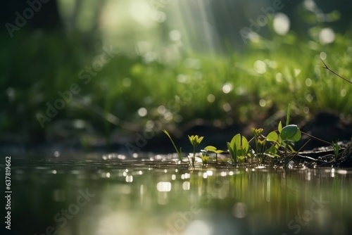 Water and grass glistening under the sun s rays