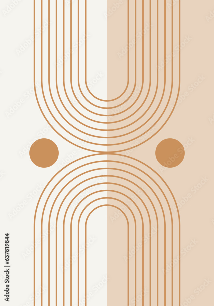 Abstract geometric minimalist artwork. Mid century modern and Bauhaus inspired retro poster with an arch and circle. Modern trendy wall art with simple shapes.