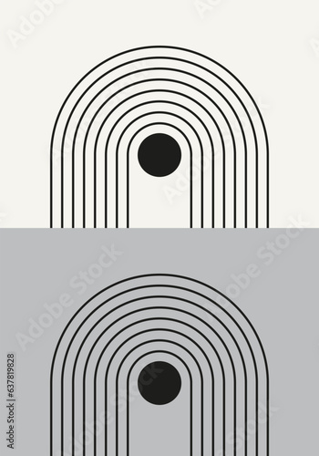 Wallpaper Mural Abstract geometric minimalist artwork. Mid century modern and Bauhaus inspired retro poster with an arch and circle. Modern trendy black and white wall art with simple shapes. Torontodigital.ca