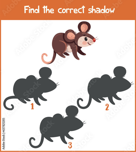 Find the correct shadow. Educational game for kids. Cartoon Vector illustration.