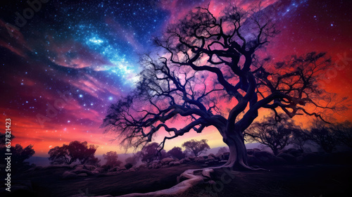 Beautiful Landscape with Tree at Night