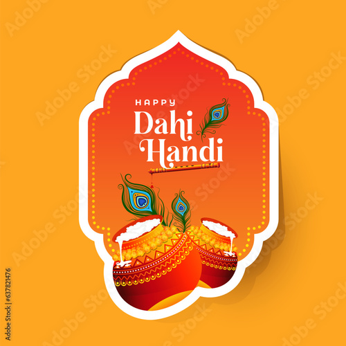 Happy Dahi Handi Sticker Design Vector Template  Krishna Janmashtami Sticker Design Template