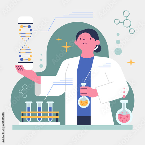Flat style scientist researching chemistry cartoon illustration