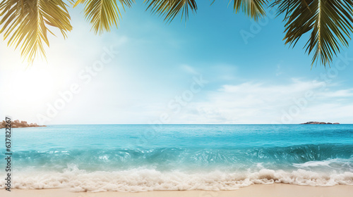 backdrop of palm trees, coconuts, and a sandy beach to evoke a sense of a tropical escape © siripimon2525