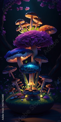 mushrooms and flowers ultra detailed artistic photography. Generative AI photo