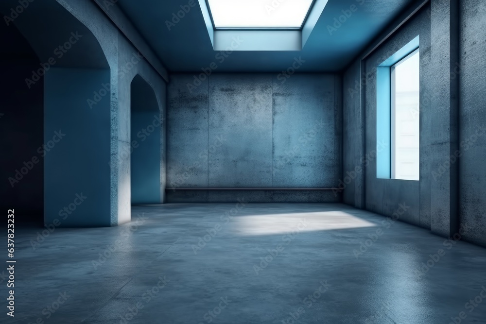 An empty room with a skyligh