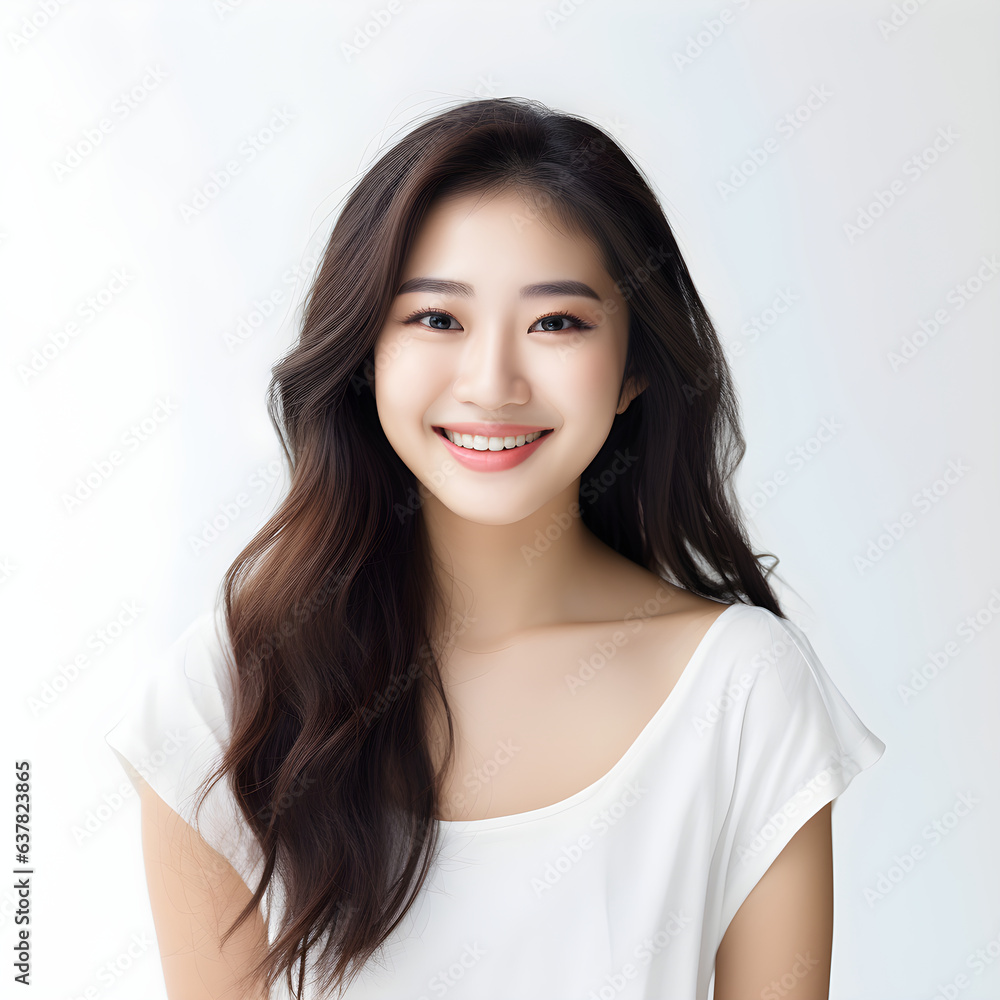 beautiful asian woman happy smile in white background Ai generator beautiful asian woman happy smile in white background Ai generator
