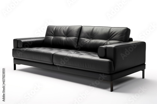 Modern black leather sofa furniture isolated on white background. 