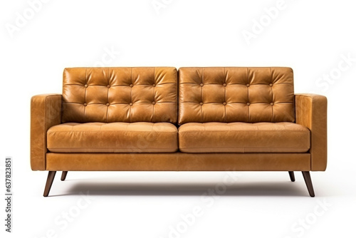 Modern brown leather sofa furniture isolated on white background. 