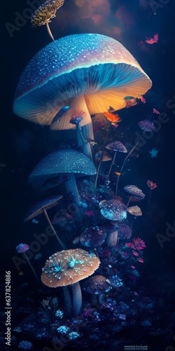 mushrooms and flowers ultra detailed artistic photography. Generative AI photo