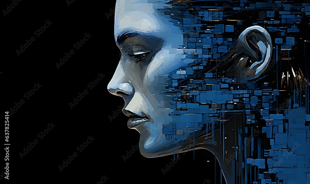 human face in abstract binary code