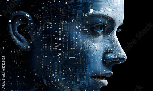 human face in abstract binary code