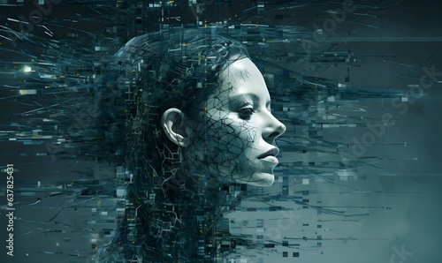 human face in abstract binary code