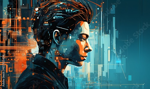 human face in abstract binary code