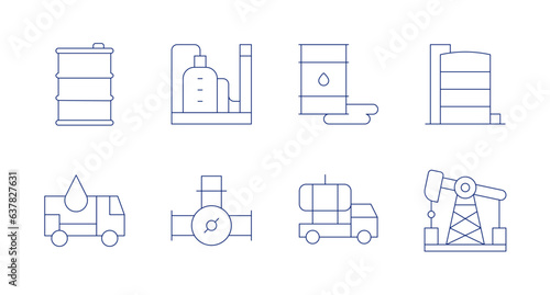 Natural petroleum icons. editable stroke. Containing barrel, factory, oil spill, oil tank, fuel, valve, oil truck, petroleum.