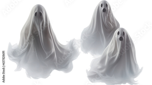 Halloween ghosts isolated on white transparent background