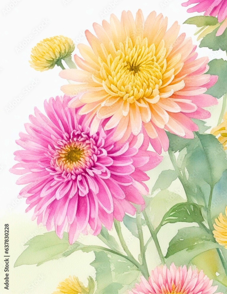 Watercolor Illustration of Whispers of Autumn: The Enchanting Dance of Chrysanthemum Petals Flower