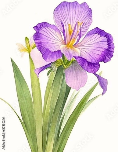 Watercolor Illustration of Kimonos of Nature: The Regal Elegance of Japanese Iris Blossoms