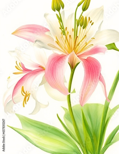 Watercolor Illustration of Garden Treasures: The Timeless Elegance of Lily Flowers
