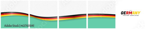 Set of Continuous Social Media Carousel Post Card Template of German Flag Ribbons, isolated. Editable Vector Illustration, EPS 10. German Flag Frames square. Silk German Flag Ribbon.
