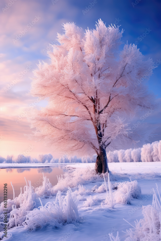 Beautiful Winter Landscape with Trees