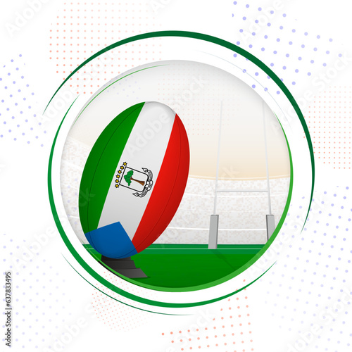 Flag of Equatorial Guinea on rugby ball. Round rugby icon with flag of Equatorial Guinea.