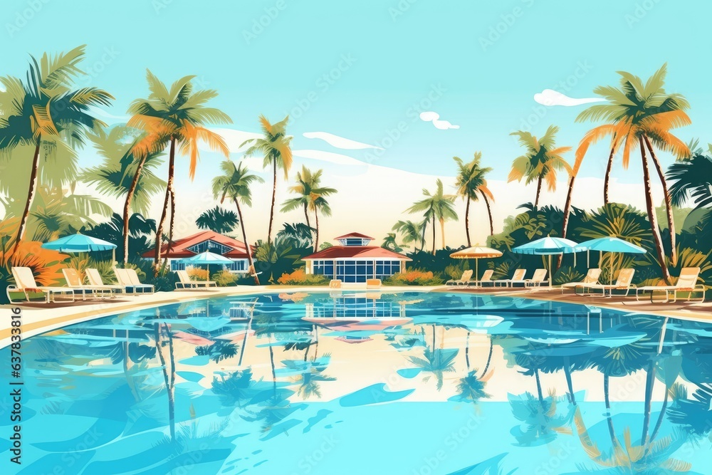 paradise resort tropical summer vacation illustration