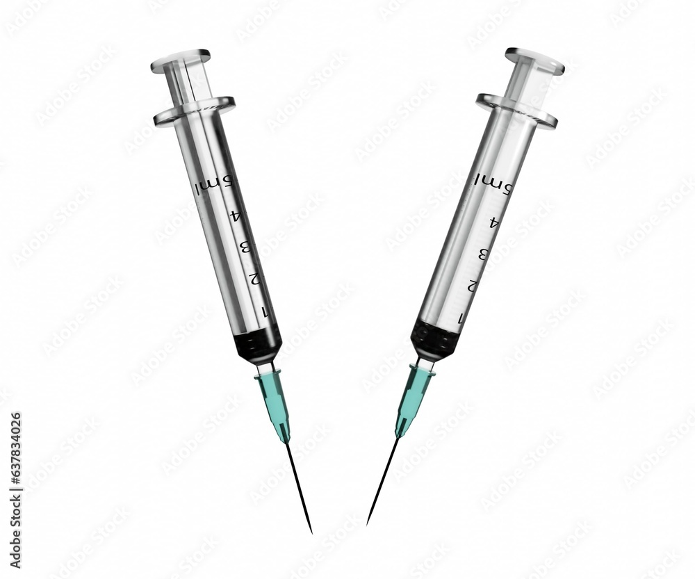 Isolated empty two medical syringes 5ml in the white background 3d rendering Isolated empty two medical syringes 5ml in the white background 3d rendering