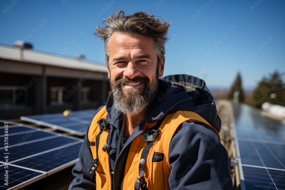Minting and maintenance of solar panels by an expert. AI generativ. Minting and maintenance of solar panels by an expert. AI generativ.