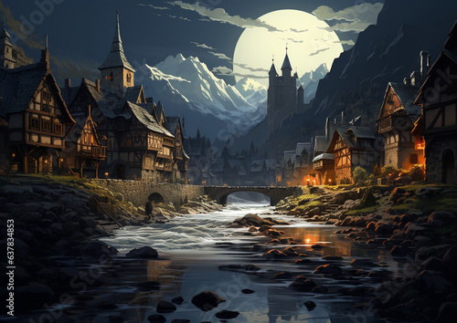 night in the village illustration