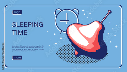 Isometric landing page, plastic children toy spinning top lies on playground during sleep. Sleeping time. Rest time in kindergarten. Isometric vector linear banner top view