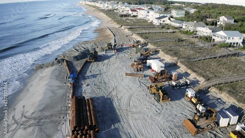 Beach Erosion Construction Restoration Job Site from Aerial Drone photo